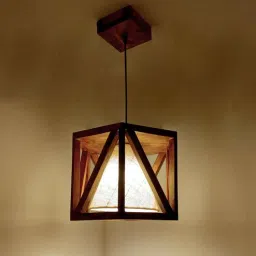 symplify Symmetric Hexa Brown Solid Wood Single Hanging Light-picture-18