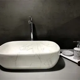 Premium Designer Ceramic Wash Basin(M02) with Waste Pipe & Coupling set (18x13x5) Table Top Basin-image-23