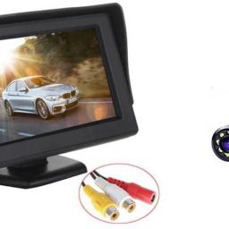 Combo of 4.3 inch Standing Dashboard Screen with 8 LED Reverse Parking Camera Black LCD-42