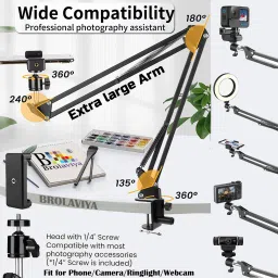 BROLAVIYA Overhead Video Large Arm Mobile Stand Large 2 Way Base Clamp With Mobile Bracket Mobile Holder image 4