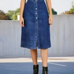 Women Solid A-line Dark Blue Skirt-image-51