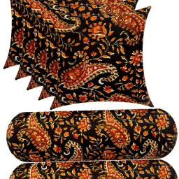 Combo Set of 2 Bolster And 5 Microfibre Floral Cushion Pack of 7-25