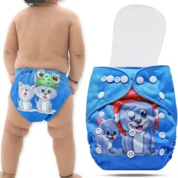 Printed Cloth Diaper With Polar Fleece-4 Layer inserts for Babies - M-0