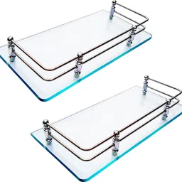 Premium Clear Glass Shelf for Bathroom Multipurpose Wall Shelf Kitchen Storage Shelves rack (12x6 Inches, Clear, Pack Of 2 ) Glass Wall Shelf-12