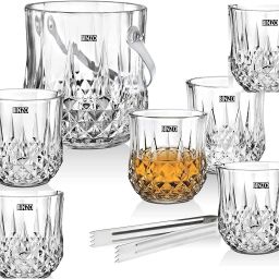 1 L Glass Glass Ice Bucket Set with 6 Glasses, Steel Handle & Steel Tong, Set of 7 Ice Bucket-image-52