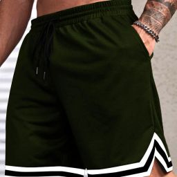 Solid Men Dark Green Sports Shorts-image-101