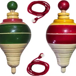 Wooden Spinning Tops/lattoo/bambaram/buguri/bongaram with String pack of 2-image-78