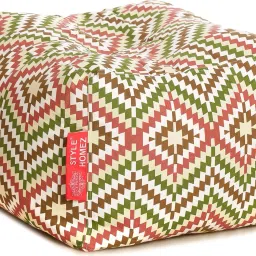 style homez Large Square Cotton Canvas IKAT Printed Ottoman Multi Bean Bag Footstool With Bean Filling image 2