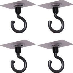 4 Pack 360°Rotating Ceiling Wall Adhesive Hooks, Hanging Clothes,Bag,Hat Hook 4-12