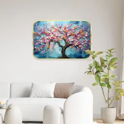 saf Floral theme Crystal Embedded High Gloss Surface with Golden Frame Digital Reprint 18 inch x 12 inch Painting image 3