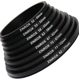 ZINROX Step Down Lens Filter Adapter Rings - Set of 8pcs - Allows You to Fit Smaller Size Lens Filters on a Lens with a Larger Diameter - Sizes: 52-49mm, 55-52mm, 58-55mm, 62-58mm, 67-62mm,72-67mm, 77-72mm, 82-77 mm – BLACK Anodized Step Down Ring-37