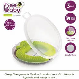 beebaby Apple Shape Soft Silicone Teether for Baby with Carry Case, BPA Free, 3M+, Green Teether image 2