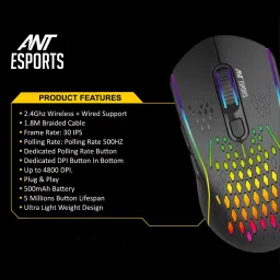 Ant Esports GM700, Rechargeable with Honeycomb Shell,11 Led Light Modes, 4 Adjustable DPI, Wireless OpticalGaming Mouse image 5