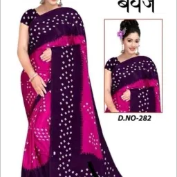 Printed Bandhani Chiffon, Silk Blend Saree-image-73