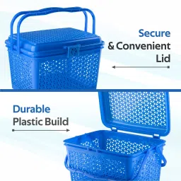 homestic Plastic Multipurpose Small Storage Box with Lid & Handle | Cobalt Blue Storage Basket image 4