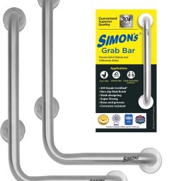 Stainless Steel Grab bar- 12+18 inch 90 Degree with 3 Legs L-Shape-Pack of 2 Shower Grab Bar-20