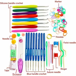 sakrai Knitting Crochet Hook Needle Set, 52pcs Ergonomic Sewing Knitting Needle Kit with 16pcs Soft Grip Handles Hooks 0.6mm-6mm, 1 Scissor, 1 Tape Measure, 3 Tapestry for Hand Knitted image 3