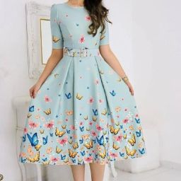 Women A-line Multicolor Midi/Calf Length Dress-image-94