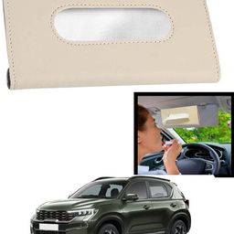 maties Universal Leatherite Rectangle Beige Tissue Box For Car/office/Home-247 Vehicle Tissue Dispenser-picture-43