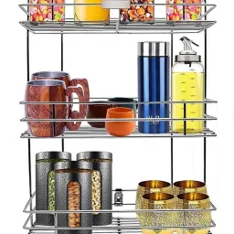 Utensil Kitchen Rack Multipurpose Storage Wall Mounted Kitchen Rack Steel Bathroom Shelves Steel-image-9