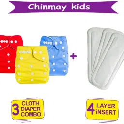 Combo of Quirk Reusable Baby Washable Cloth Diaper Nappy with Multi Layered Micro- Fibre Baby Insert Pads(Set of 3) (Multi- Colour)-25