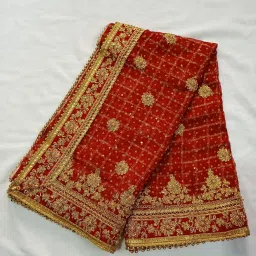 Net Embroidered Red, Gold Women Dupatta-image-35