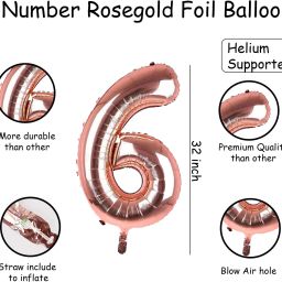 Solid Birthday/Anniversary Party Decoration Foil Plain 6 Number 32" Helium Supported Letter Balloon-image-88