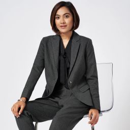 Women Geometric Print Mandarin Formal Blazer-image-3