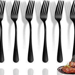 gracious mart Stainless Steel Titanium Plating Shiny Black Fork Silverware,Table Fork Set Stainless Steel Fruit Fork, Dessert Fork, Salad Fork, Serving Fork Set image 3