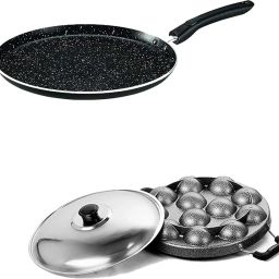Aluminium Dosa Tawa with Spatula, Appam Patra With Stainless Steel Lid, Grey K0 Tawa 21 cm diameter with Lid-1