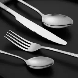 motka Sterling Silver Silverware Set | 20-Pcs Flatware With Unique Checks Print Handle Stainless Steel Cutlery Set image 4