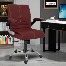 MAXSON Mid back Flip-up Arms Office revolving chair with 2 Yrs Parts wrty Leather Office Adjustable Arm Chair-image-11