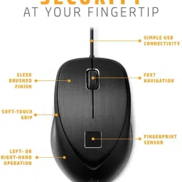 HP 4TS44AA Secure USB Mouse with Integrated Fingerprint Reader Wired Ambidextrous Optical Mouse image 2