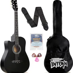 intern 38 Inch Cutaway, 38CL/BK with Bag, Strings, Pick and Strap, Black Acoustic Guitar Basswood Hard Wood Left Hand Orientation-picture-27