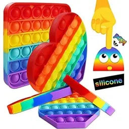 Push Pop it Fidget Toy pop it Combo pop it Fidget Toy Under Stress Relief Toys & Anti-Anxiety Sensory Bubble Toys Set for Autism to Relieve Stress (4 Pack Rainbow Heart-Round-Square-Octagon) (Multicolor)-21
