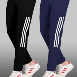 Pack of 2 Men Striped Black, Blue Track Pants-image-90