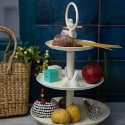 Tweet 3 Tier Cupcake Stand for Birthdays, Wedding Cake Display Stand for Party (Off White) Steel Cake Server-34