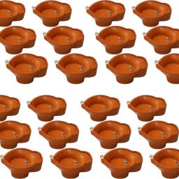 Water Sensor Brown Real Diya, Lighten Up When Fill with Water Plastic (Pack of 24) Table Diya Set-image-76