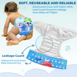 bembika Printed Cloth Diaper With Polar Fleece-4 Layer inserts for Babies - M image 2