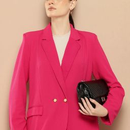 Women Solid Double Breasted Casual Blazer-image-28