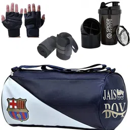 10 L Gym Duffel Bag - Combo Set of Gym Bag with Gym Glove with Wrist Band and spider shaker Bottle - Blue-image-105