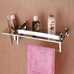 304 Stainless Steel 3 in 1 Bathroom Shelf/Towel Hanger/brush Holder(pack of 1) silver Towel Holder-image-37