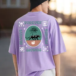 Men Graphic Print, Printed Round Neck Cotton Blend Purple T-Shirt-image-4