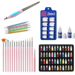 100 fake nails & 2 Nail glue & 48 glitter bottles & 1 filer & 20 dotting pens-image-32