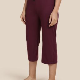 cotton relaxed fit lounge capri with side pocket Women Red Capri-image-2
