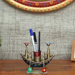 craft tree Metal Handpainted Decorative Boat Pen Stand Showpiece in Multicolor-picture-0