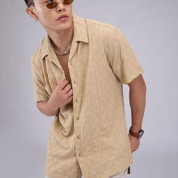 VASTRADO Men Classic Cuban Collar Textured Oversized Casual Shirt-image-19