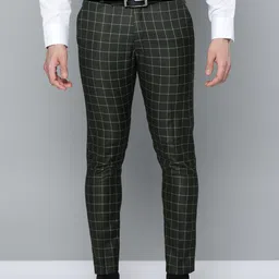 DENNISON Men Green & Yellow Checked Smart Tapered Fit Formal Trousers-image-77