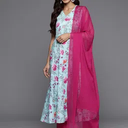 Varanga Women Floral Printed Panelled Pure Cotton Kurta with Trousers & With Dupatta-picture-4