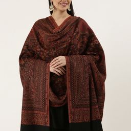 Pashmoda Women Black & Brown Woven Design Wool Jamawar Shawl-35